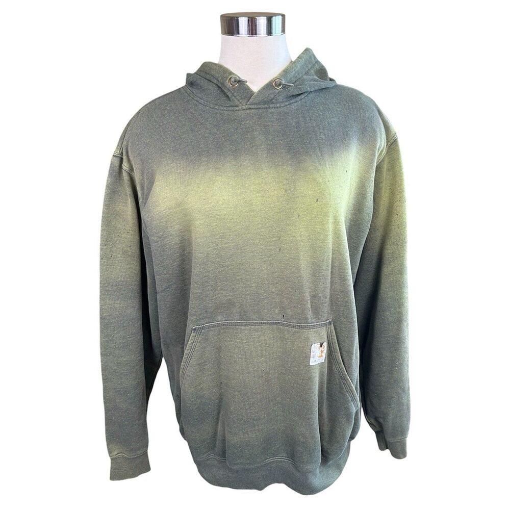 Carhartt Men’s Iconic K288 Logo Hoodie Sweatshirt Kangaroo Green Distressed Sz M